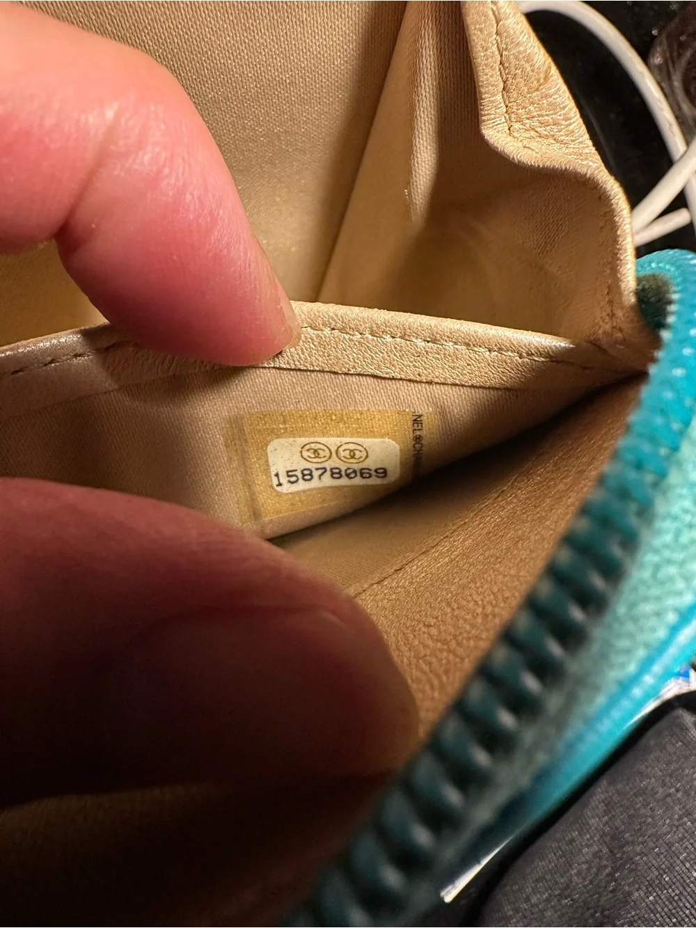 Chanel Quilted Camellia Zip Wallet in Turquoise